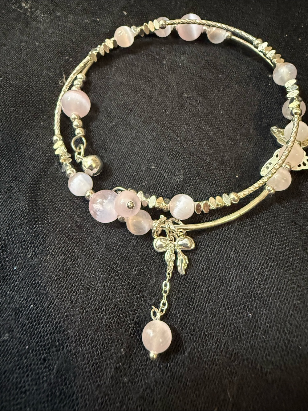 Silver-Tone Rose Quartz Beaded Wrap Bracelet